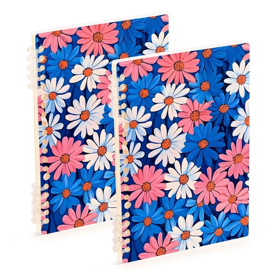 FORMRS 1-Subject Spiral Notebook 8" x 5" College Ruled 60 Refillable Sheet A5 Hard Cover, 2 Pack, Pink Flowers Pattern