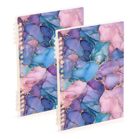 FORMRS 1-Subject Spiral Notebook 8" x 5" College Ruled 60 Refillable Sheet A5 Hard Cover, 2 Pack, Pink Marble Pattern