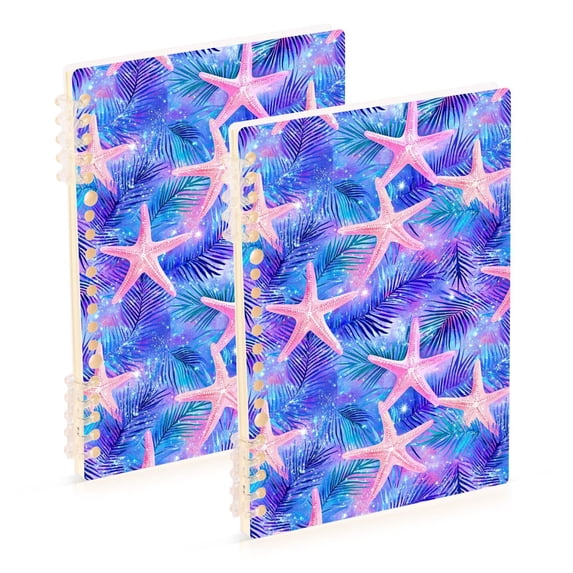 FORMRS 1-Subject Spiral Notebook 8" x 5" College Ruled 60 Refillable Sheet A5 Hard Cover, 2 Pack, Pink Starfish Pattern