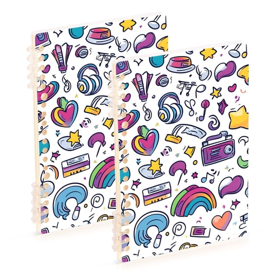 FORMRS 1-Subject Spiral Notebook 8" x 5" College Ruled 60 Refillable Sheet A5 Hard Cover, 2 Pack, Purple Doodle Pattern