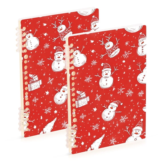 FORMRS 1-Subject Spiral Notebook 8" x 5" College Ruled 60 Refillable Sheet A5 Hard Cover, 2 Pack, Red Snowman