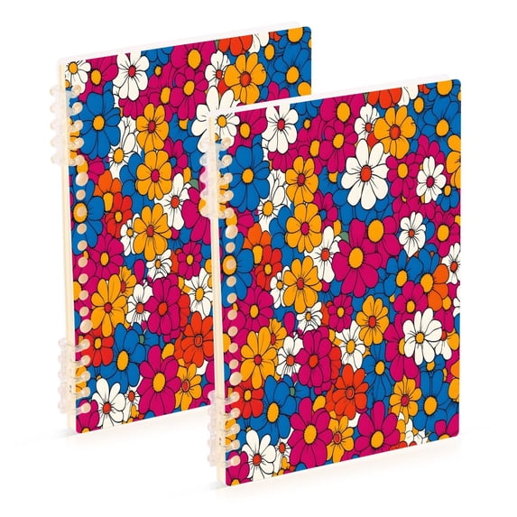 FORMRS 1-Subject Spiral Notebook 8" x 5" College Ruled 60 Refillable Sheet A5 Hard Cover, 2 Pack, Red Whimsical Floral