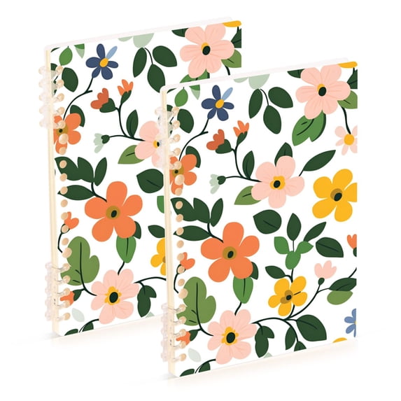 FORMRS 1-Subject Spiral Notebook 8" x 5" College Ruled 60 Refillable Sheet A5 Hard Cover, 2 Pack, Retro Colorful Flowers