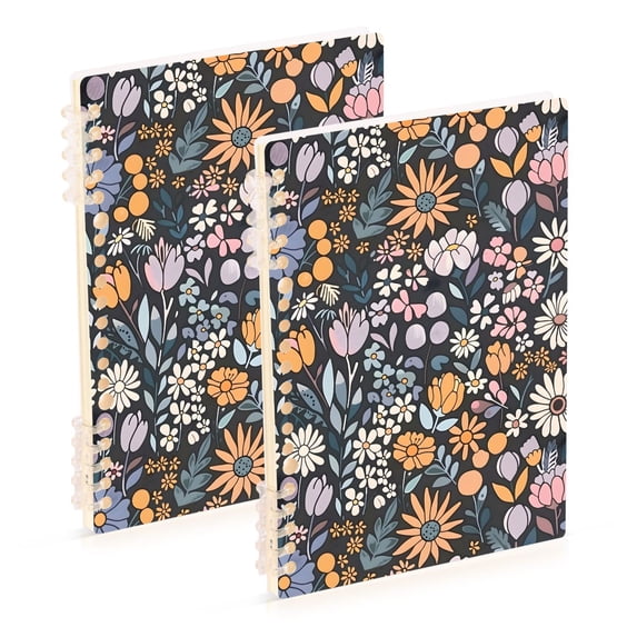 FORMRS 1-Subject Spiral Notebook 8" x 5" College Ruled 60 Refillable Sheet A5 Hard Cover, 2 Pack, Retro Mosaic Flowers Pattern
