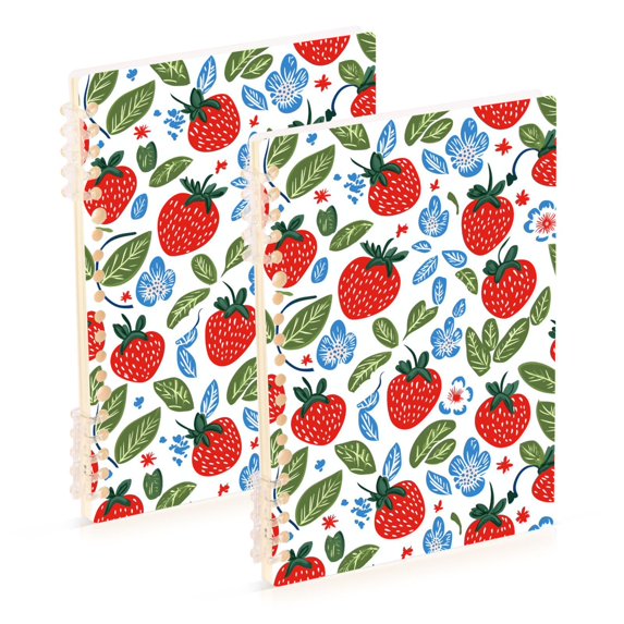 FORMRS 1-Subject Spiral Notebook 8" x 5" College Ruled 60 Refillable Sheet A5 Hard Cover, 2 Pack, Vibrant Strawberries