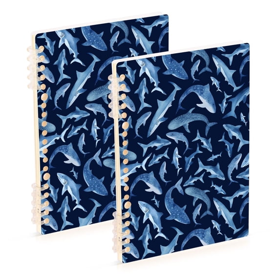 FORMRS 1-Subject Spiral Notebook 8" x 5" College Ruled 60 Refillable Sheet A5 Hard Cover, 2 Pack, Watercolor Shark Pattern