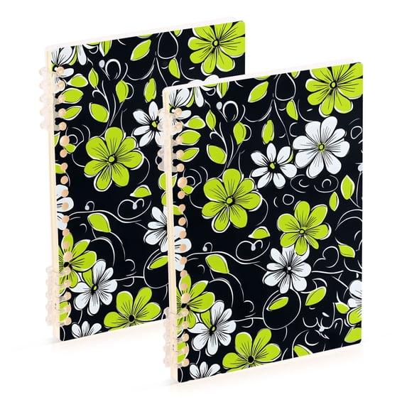 FORMRS 1-Subject Spiral Notebook 8" x 5" College Ruled 60 Refillable Sheet A5 Hard Cover, 2 Pack, White Flower Pattern
