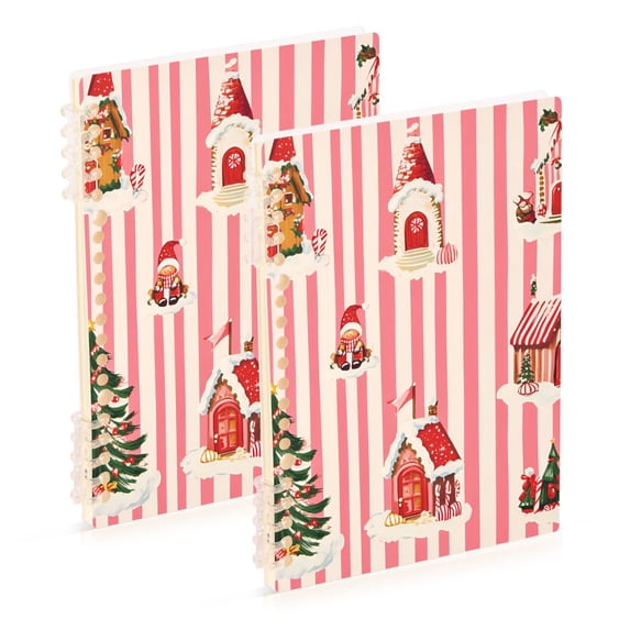 FORMRS 1-Subject Spiral Notebook 8" x 5" College Ruled 60 Refillable Sheet A5 Hard Cover, 2 Pack, White Gingerbread Houses