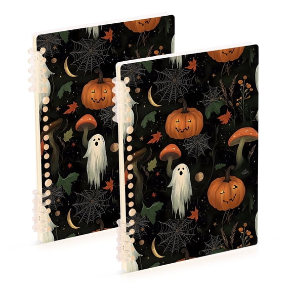 FORMRS 1-Subject Spiral Notebook 8" x 5" College Ruled 60 Refillable Sheet A5 Hard Cover, Autumn Ghost Pattern