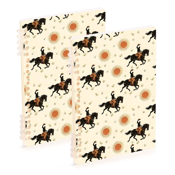 FORMRS 1-Subject Spiral Notebook 8" x 5" College Ruled 60 Refillable Sheet A5 Hard Cover, Beige Horses Field Pattern