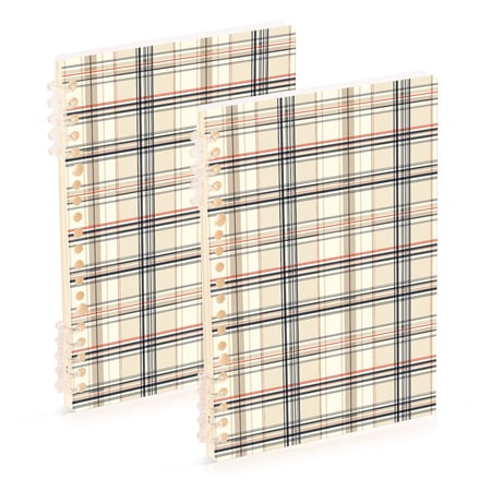 FORMRS 1-Subject Spiral Notebook 8" x 5" College Ruled 60 Refillable Sheet A5 Hard Cover, Beige Plaid Pattern