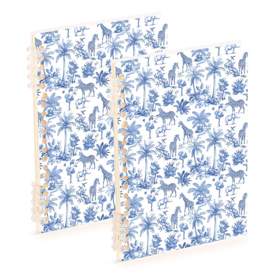 FORMRS 1-Subject Spiral Notebook 8" x 5" College Ruled 60 Refillable Sheet A5 Hard Cover, Blue Animals Pattern