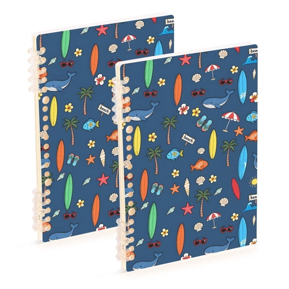 FORMRS 1-Subject Spiral Notebook 8" x 5" College Ruled 60 Refillable Sheet A5 Hard Cover, Blue Beach Pattern