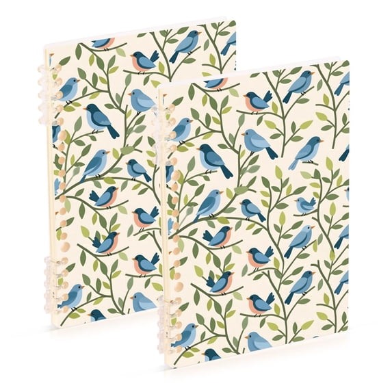 FORMRS 1-Subject Spiral Notebook 8" x 5" College Ruled 60 Refillable Sheet A5 Hard Cover, Blue Birds Pattern