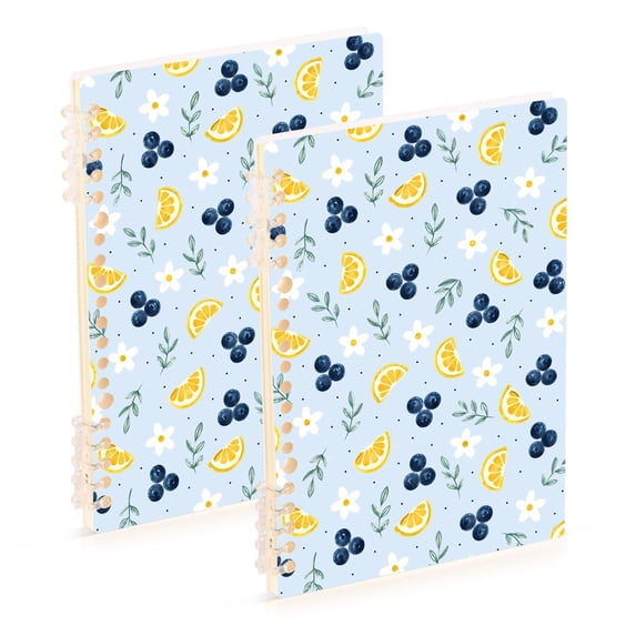 FORMRS 1-Subject Spiral Notebook 8" x 5" College Ruled 60 Refillable Sheet A5 Hard Cover, Blue Blueberries Pattern