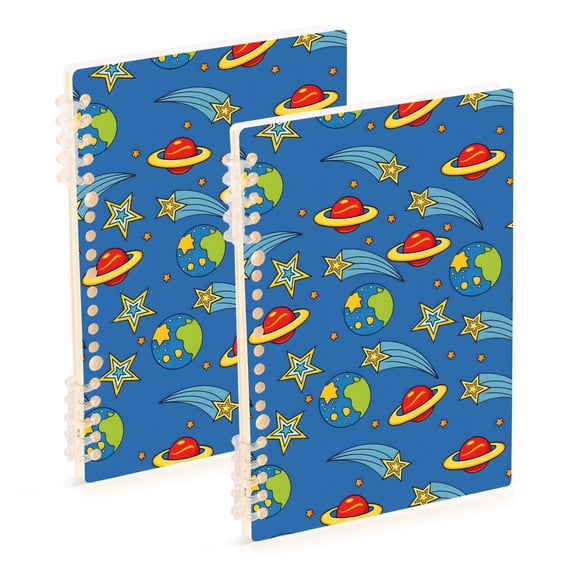 FORMRS 1-Subject Spiral Notebook 8" x 5" College Ruled 60 Refillable Sheet A5 Hard Cover, Blue Cartoon Galaxy