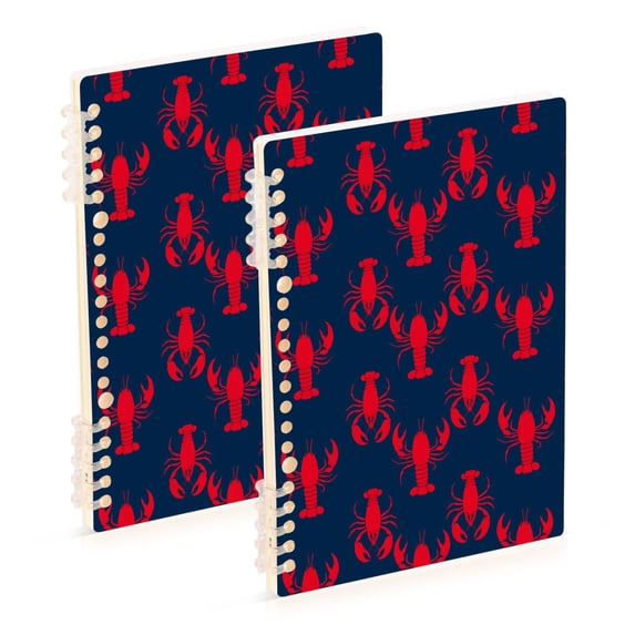 FORMRS 1-Subject Spiral Notebook 8" x 5" College Ruled 60 Refillable Sheet A5 Hard Cover, Blue Lobster Pattern