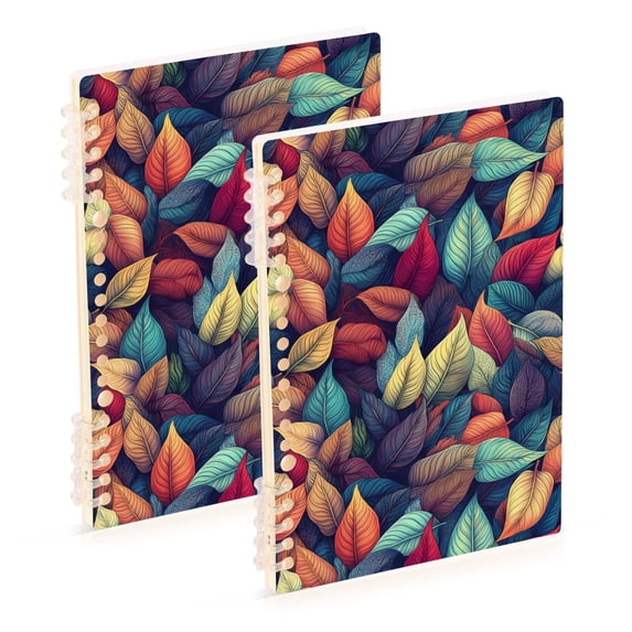 FORMRS 1-Subject Spiral Notebook 8" x 5" College Ruled 60 Refillable Sheet A5 Hard Cover, Blue Vibrant Leaves Pattern