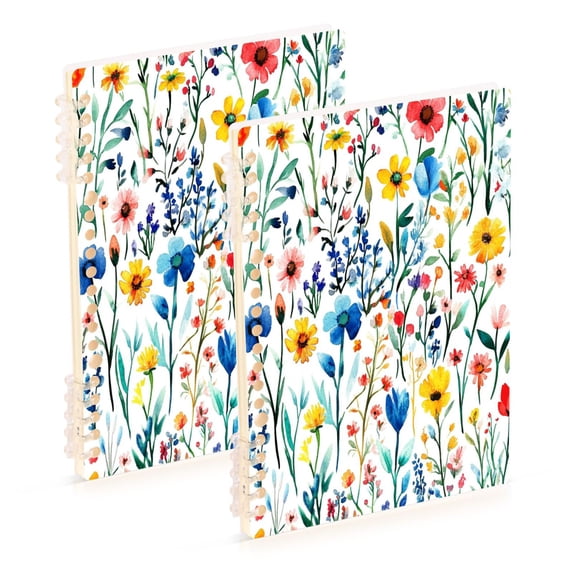 FORMRS 1-Subject Spiral Notebook 8" x 5" College Ruled 60 Refillable Sheet A5 Hard Cover, Blue Wildflower Pattern