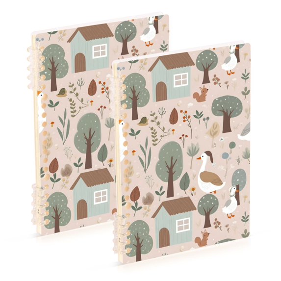 FORMRS 1-Subject Spiral Notebook 8" x 5" College Ruled 60 Refillable Sheet A5 Hard Cover, Brown Goose Pattern