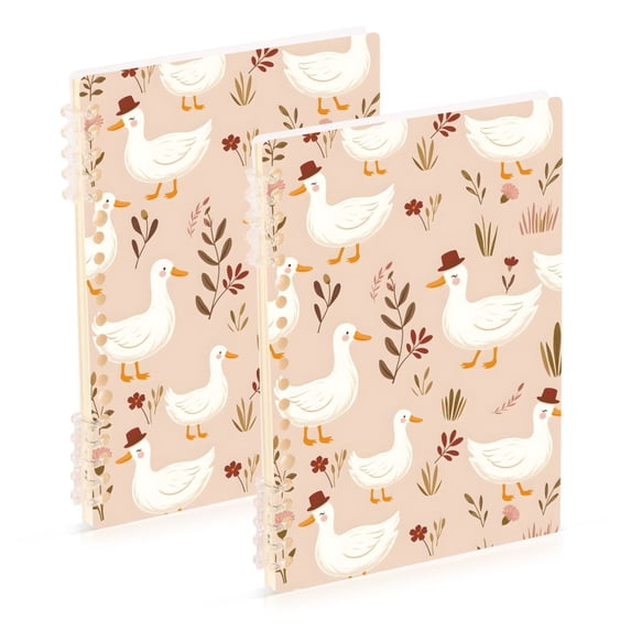 FORMRS 1-Subject Spiral Notebook 8" x 5" College Ruled 60 Refillable Sheet A5 Hard Cover, Cartoon Goose Pattern