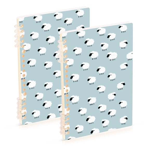 FORMRS 1-Subject Spiral Notebook 8" x 5" College Ruled 60 Refillable Sheet A5 Hard Cover, Cartoon Sheep Pattern