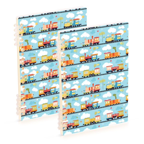FORMRS 1-Subject Spiral Notebook 8" x 5" College Ruled 60 Refillable Sheet A5 Hard Cover, Cartoon Train Pattern