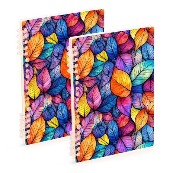 FORMRS 1-Subject Spiral Notebook 8" x 5" College Ruled 60 Refillable Sheet A5 Hard Cover, Colorful Leaves