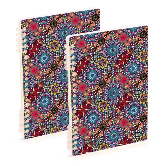 FORMRS 1-Subject Spiral Notebook 8" x 5" College Ruled 60 Refillable Sheet A5 Hard Cover, Colorful Mandala Pattern