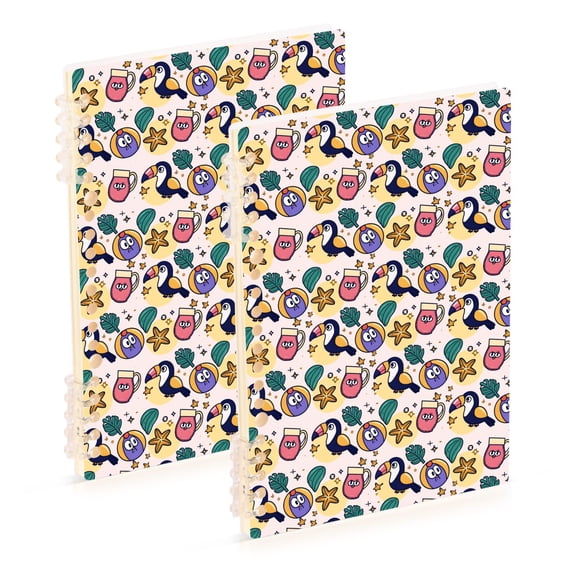 FORMRS 1-Subject Spiral Notebook 8" x 5" College Ruled 60 Refillable Sheet A5 Hard Cover, Cute Cartoon Toucans Pattern
