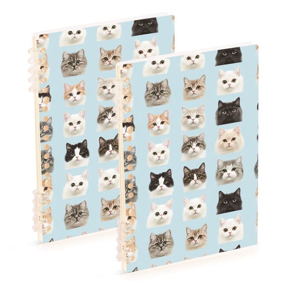 FORMRS 1-Subject Spiral Notebook 8" x 5" College Ruled 60 Refillable Sheet A5 Hard Cover, Cute Cat Faces