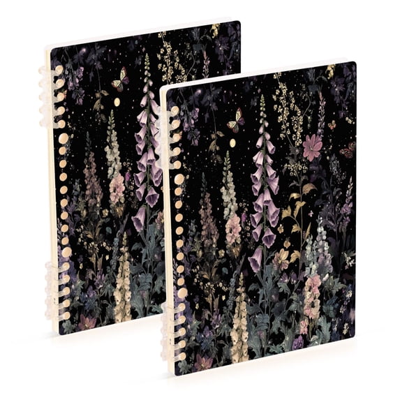FORMRS 1-Subject Spiral Notebook 8" x 5" College Ruled 60 Refillable Sheet A5 Hard Cover, Dark Flowers Pattern