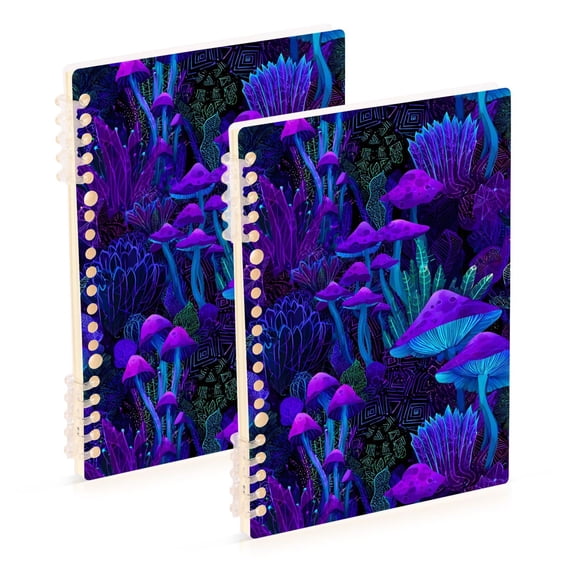 FORMRS 1-Subject Spiral Notebook 8" x 5" College Ruled 60 Refillable Sheet A5 Hard Cover, Dark Mushrooms Pattern