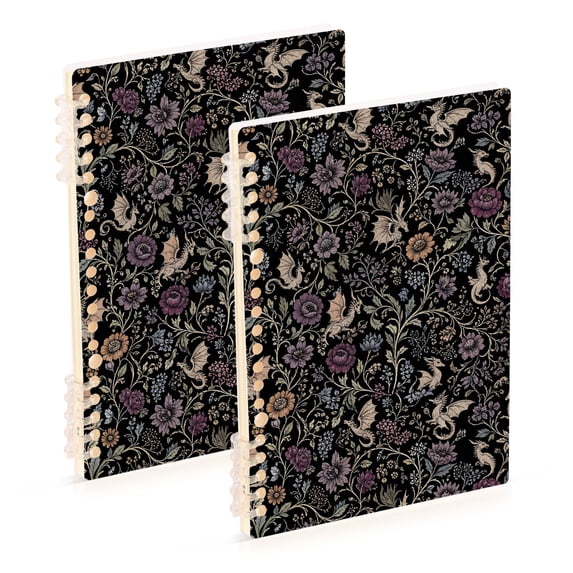 FORMRS 1-Subject Spiral Notebook 8" x 5" College Ruled 60 Refillable Sheet A5 Hard Cover, Floral Dragon Pattern