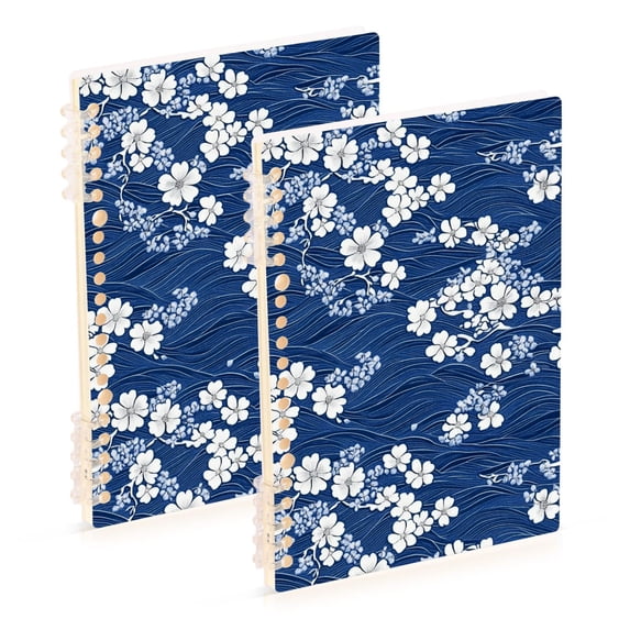 FORMRS 1-Subject Spiral Notebook 8" x 5" College Ruled 60 Refillable Sheet A5 Hard Cover, Floral Ocean Waves
