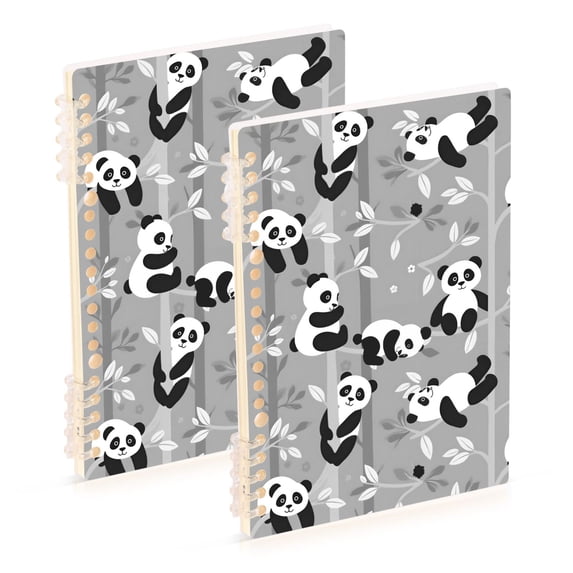 FORMRS 1-Subject Spiral Notebook 8" x 5" College Ruled 60 Refillable Sheet A5 Hard Cover, Gray Cartoon Panda Pattern