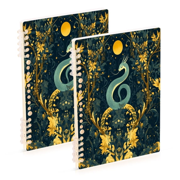 FORMRS 1-Subject Spiral Notebook 8" x 5" College Ruled 60 Refillable Sheet A5 Hard Cover, Green Celestial Serpent