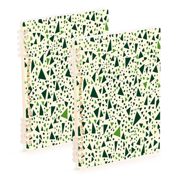 FORMRS 1-Subject Spiral Notebook 8" x 5" College Ruled 60 Refillable Sheet A5 Hard Cover, Green Triangles Pattern