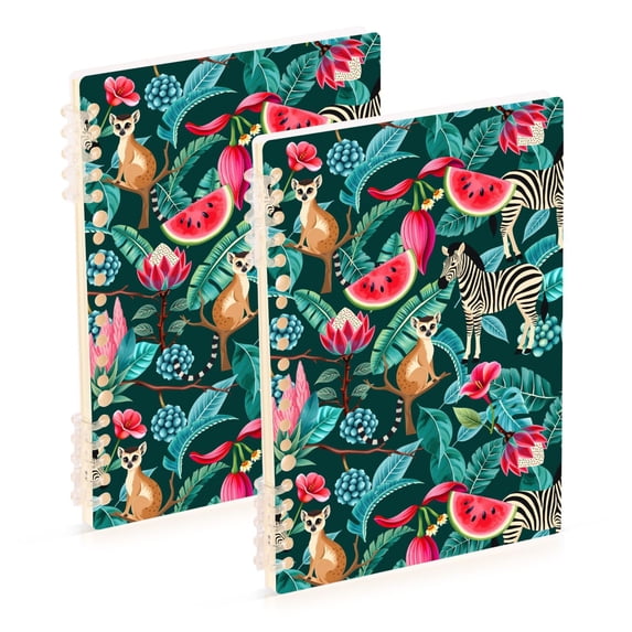 FORMRS 1-Subject Spiral Notebook 8" x 5" College Ruled 60 Refillable Sheet A5 Hard Cover, Green Tropical Pattern