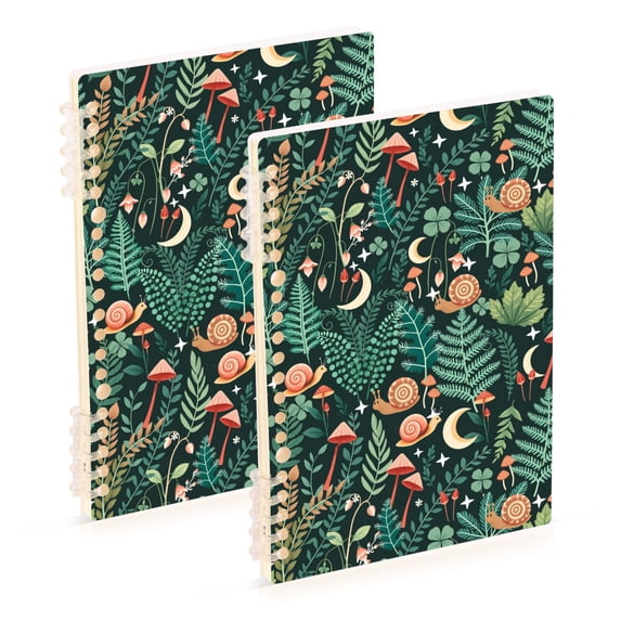 FORMRS 1-Subject Spiral Notebook 8" x 5" College Ruled 60 Refillable Sheet A5 Hard Cover, Green Vibrant Forest Pattern