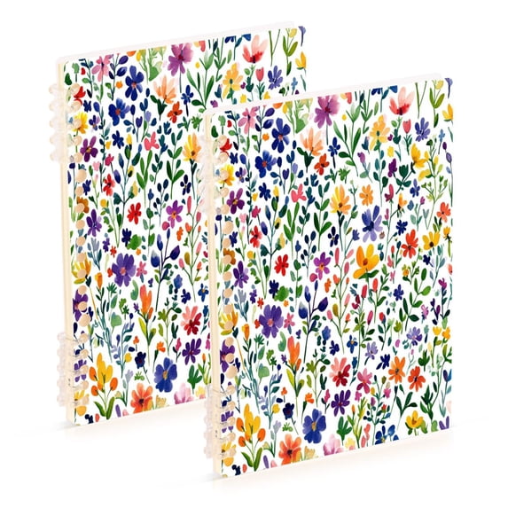 FORMRS 1-Subject Spiral Notebook 8" x 5" College Ruled 60 Refillable Sheet A5 Hard Cover, Green Wildflower Pattern