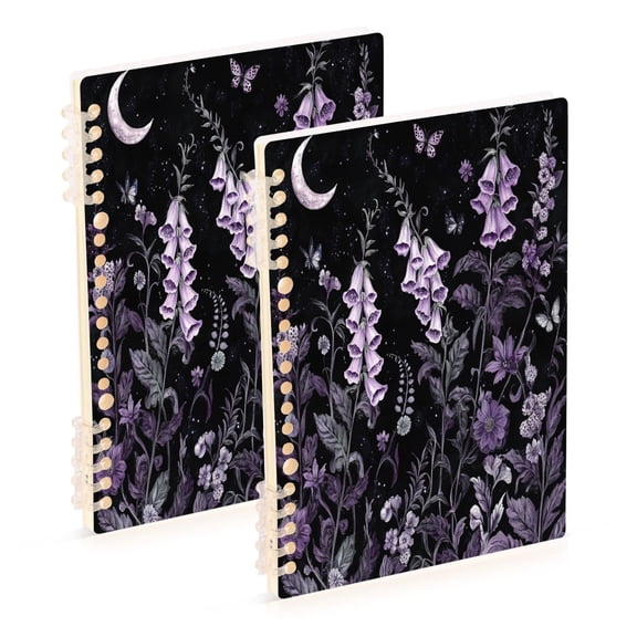 FORMRS 1-Subject Spiral Notebook 8" x 5" College Ruled 60 Refillable Sheet A5 Hard Cover, Light Purple Flowers