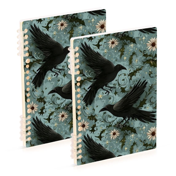 FORMRS 1-Subject Spiral Notebook 8" x 5" College Ruled 60 Refillable Sheet A5 Hard Cover, Mystic Crows Pattern