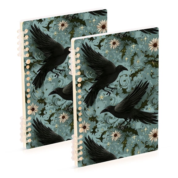 FORMRS 1-Subject Spiral Notebook 8" x 5" College Ruled 60 Refillable Sheet A5 Hard Cover, Mystic Crows Pattern