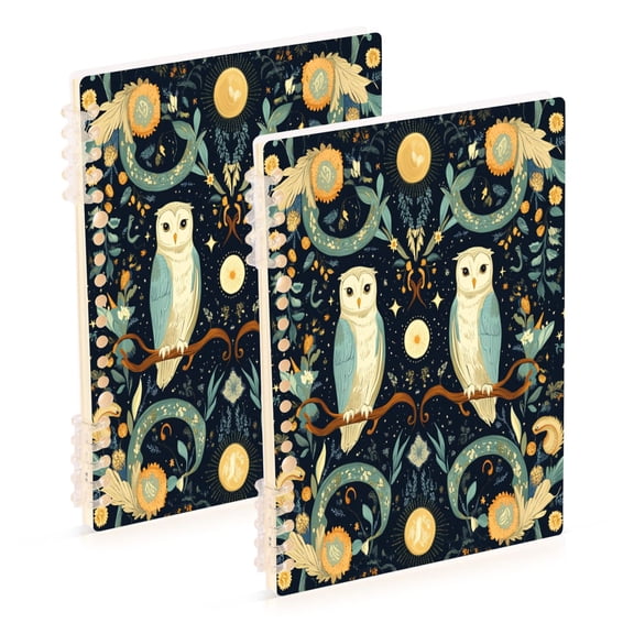 FORMRS 1-Subject Spiral Notebook 8" x 5" College Ruled 60 Refillable Sheet A5 Hard Cover, Mystical Owls Pattern