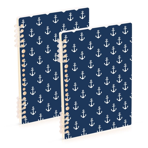 FORMRS 1-Subject Spiral Notebook 8" x 5" College Ruled 60 Refillable Sheet A5 Hard Cover, Navy Blue Anchors Pattern