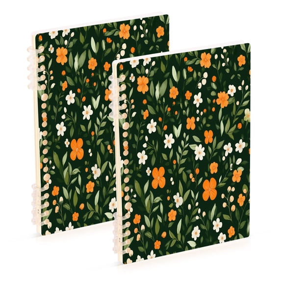 FORMRS 1-Subject Spiral Notebook 8" x 5" College Ruled 60 Refillable Sheet A5 Hard Cover, Orange Flowers