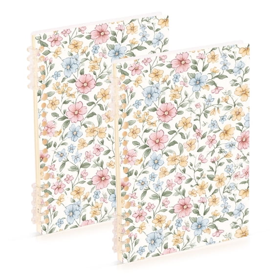 FORMRS 1-Subject Spiral Notebook 8" x 5" College Ruled 60 Refillable Sheet A5 Hard Cover, Pastel Floral Pattern