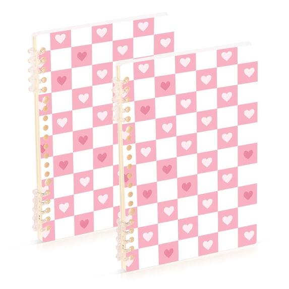 FORMRS 1-Subject Spiral Notebook 8" x 5" College Ruled 60 Refillable Sheet A5 Hard Cover, Pink Checkered Heart