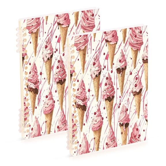 FORMRS 1-Subject Spiral Notebook 8" x 5" College Ruled 60 Refillable Sheet A5 Hard Cover, Pink Ice Cream Pattern